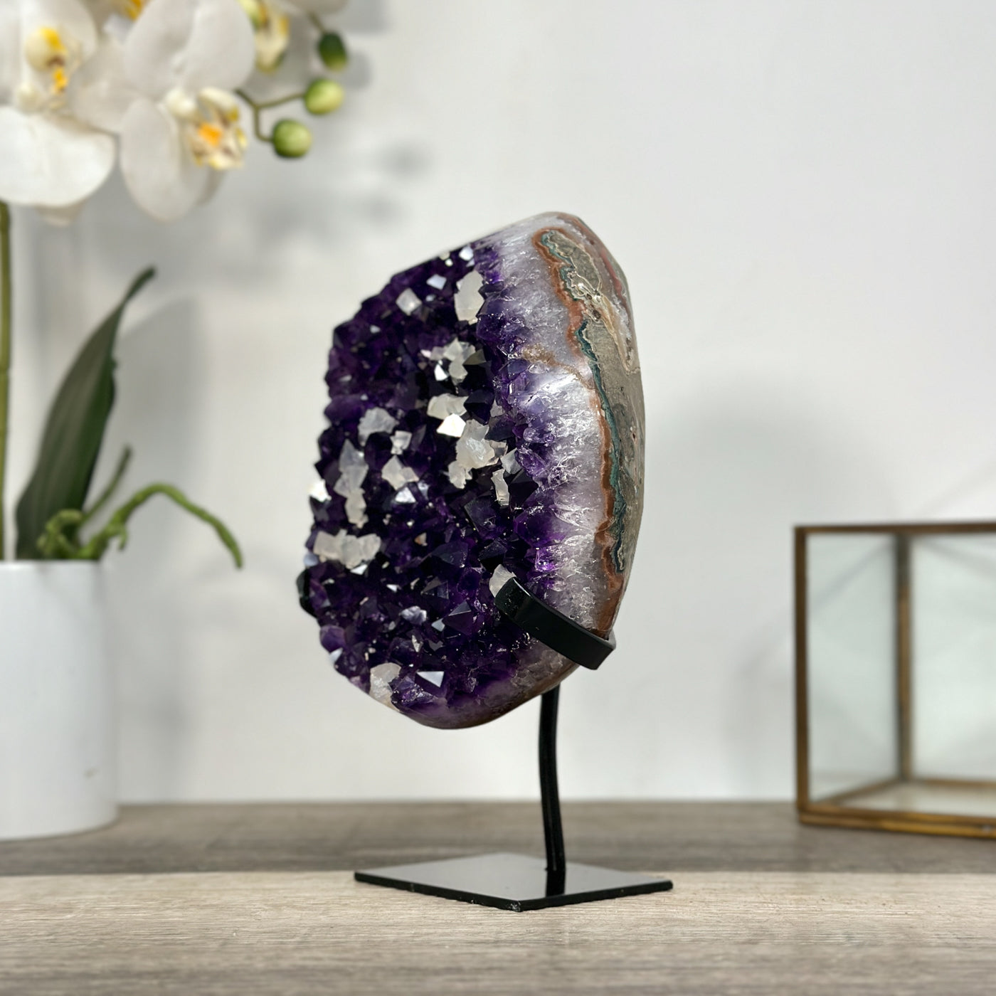 Amethyst Crystal Cluster with White Calcite Inclusions – Home Decor Display Piece - MWS2677