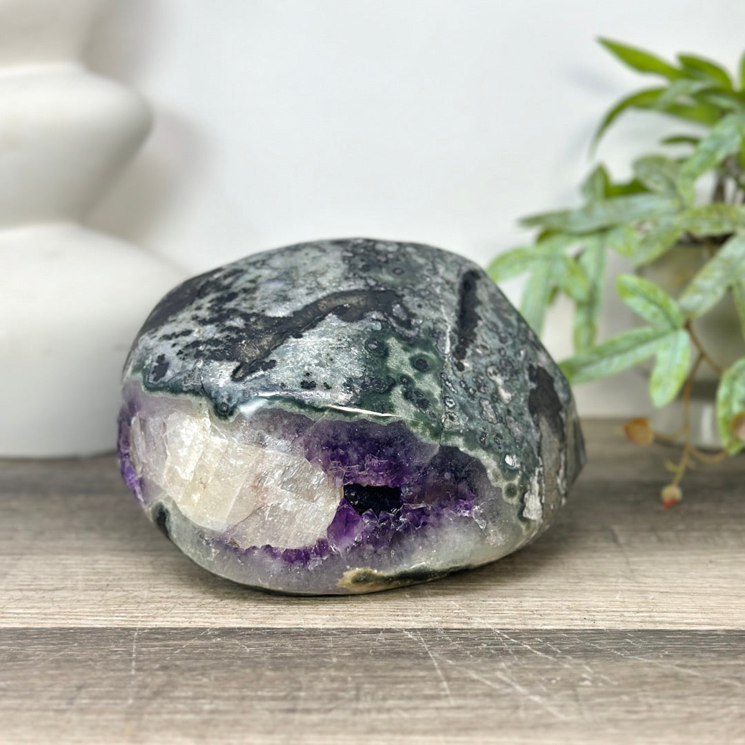 Natural Deep Purple Geode with Green Jasper Shell - STGE0047