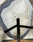 Polished Blue Banded Agate & Quartz Stone Slice on Metal Stand - MWS3037