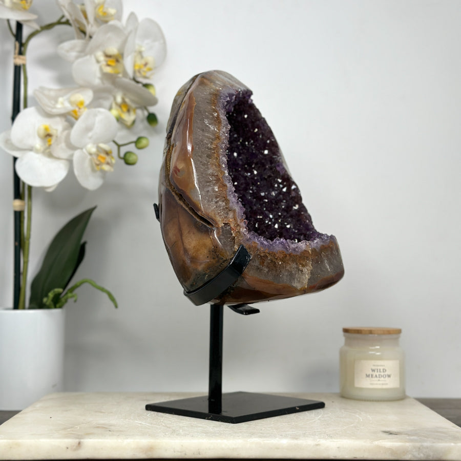 Beautiful Natural Amethyst Stone Geode with Metalllic Stand - MWS2044