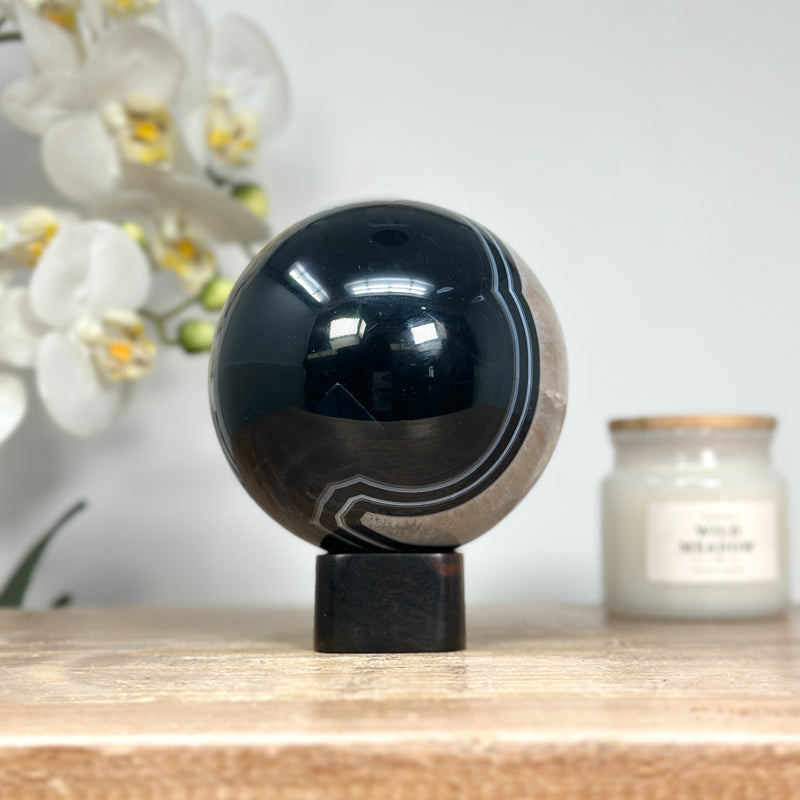 Dyed Quartz &amp; Banded Agate Sphere Geode - SPH0146