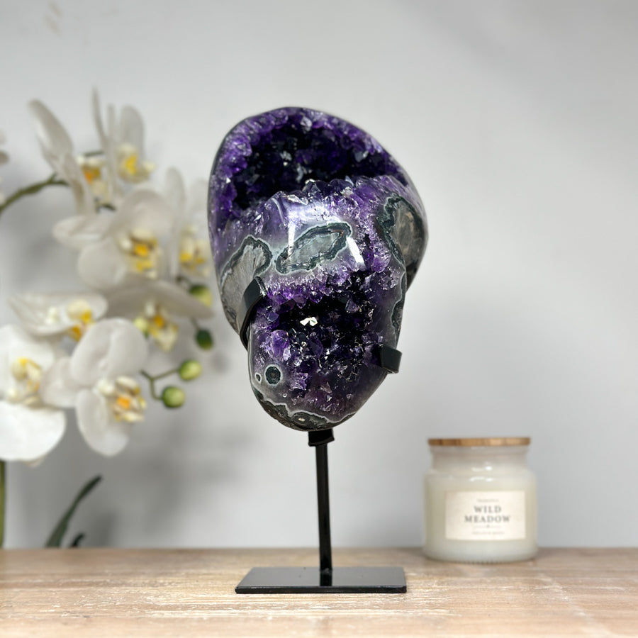Beautiful Natural Amethyst Geode, Metal Stand Included - MWS1764