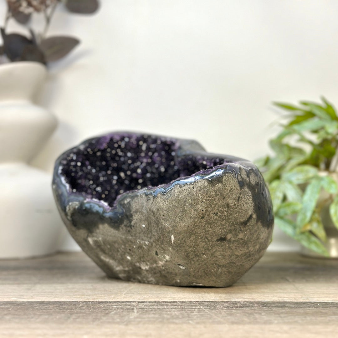 Natural Amethyst Geode with Calcite Crystal Formation - STGE0053