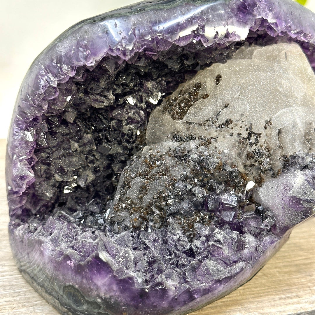 Natural Uruguayan Amethyst Geode with Calcite Formation Covered with Sugar Quartz Crystals - CBP1412