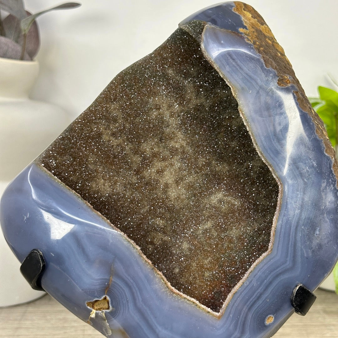 Large Natural Blue Agate &amp; Quartz Druzy Crystal Geode - MWS3361