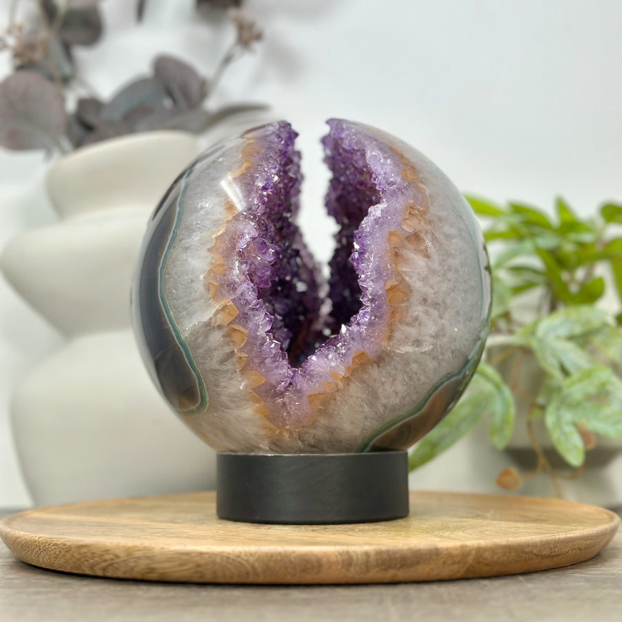 Huge Natural Amethyst &amp; Agate Sphere Geode - SPH0169