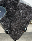 Natural Druzy Quartz Geode in Stand – Unique Black Crystal Display Piece - MWS2897