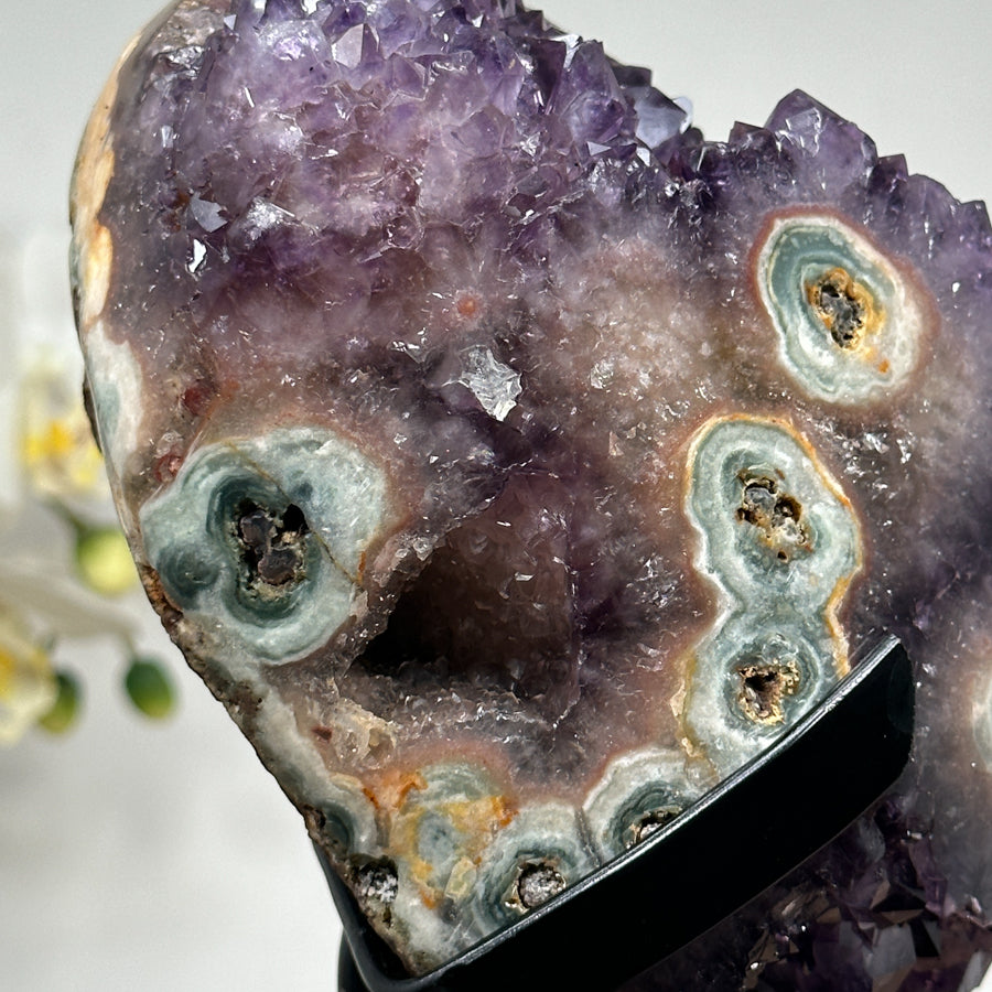 Natural Amethyst &amp; Jasper Crystal Cluster with Metal Stand - MWS1357
