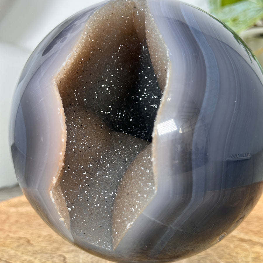 Banded Agate &amp; Quartz Druzy Sphere Geode - SPH0186