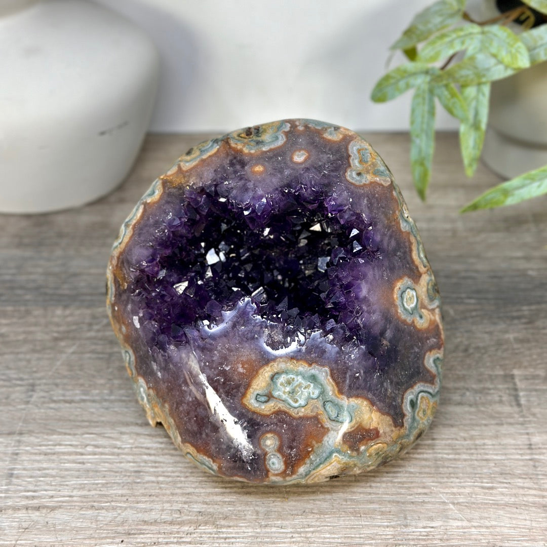 Natural Amethyst &amp; Jasper Stone Geode from Uruguay - STGE0094