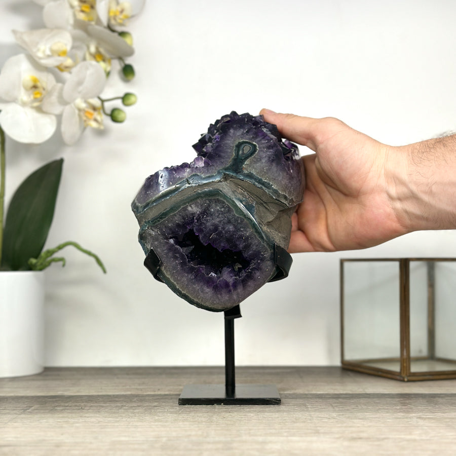 Amethyst Geode with Deep Purple and Green Bands – Natural Display Piece on Stand - MWS2817