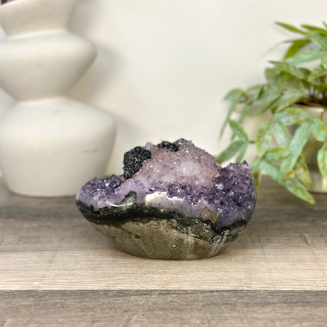 Stunning Natural Amethyst Cluster with Collection Grade Calcite &amp; Hematite Formation - CBP1414