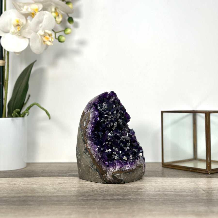 Amethyst Crystal Geode with Deep Purple Points for Home Decor - CBP1241