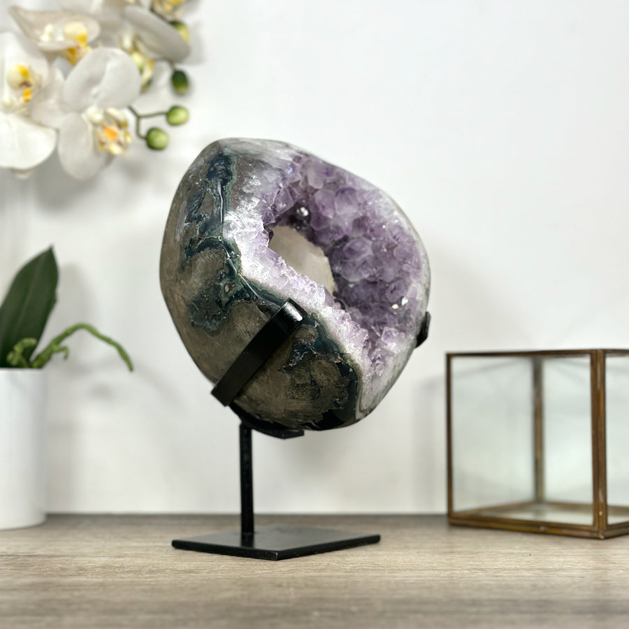Natural Amethyst Geode wih Calcite Crystal interior - MWS3018