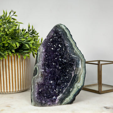 Unique Purple & Black Amethyst Geode with Green Jasper Shell - CBP1021