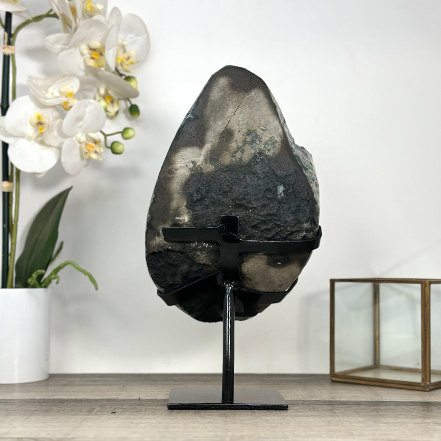 XL Deep Purple Amethyst Geode on Metal Stand – Stunning Natural Crystal Specimen - MWS2788