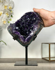 Deep Purple Amethyst Geode with Green Jasper Shell on Metal Stand - MWS2711