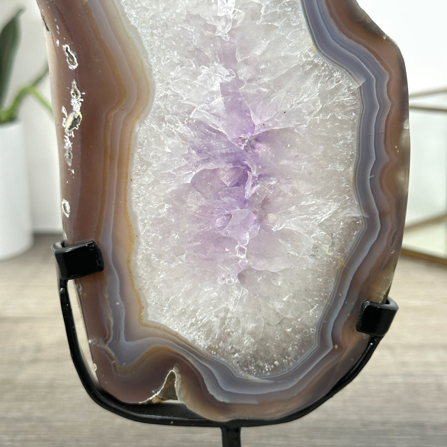 Amethyst Quartz &amp; Banded Agate Geode Slice - MWS2999