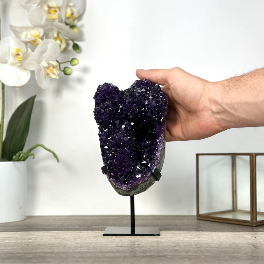 Deep Purple Amethyst Stalactite Formation on Metal Stand - MWS2729