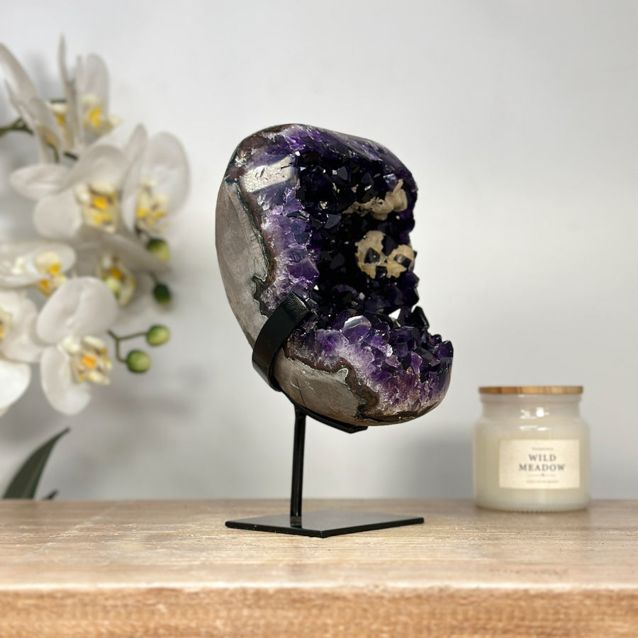 Natural Amehyst Cluster Geode with Calcite Inclusion - MWS2056