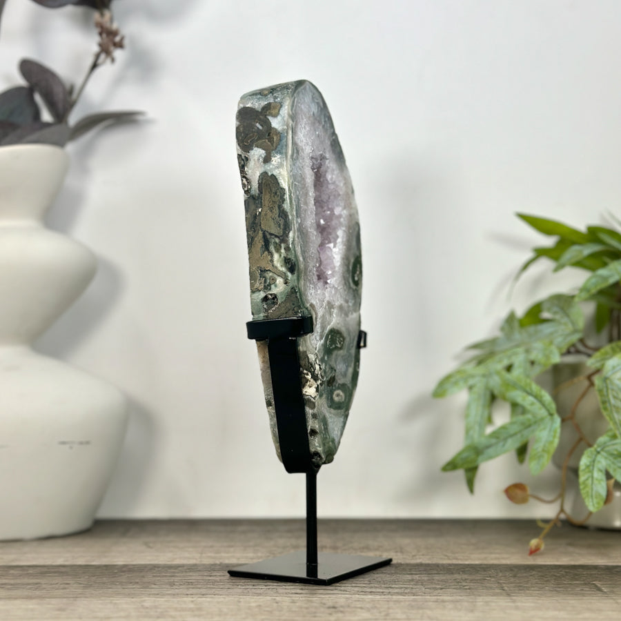Natural Green Jasper &amp; Quartz Geode Slice Portal - MWS3241