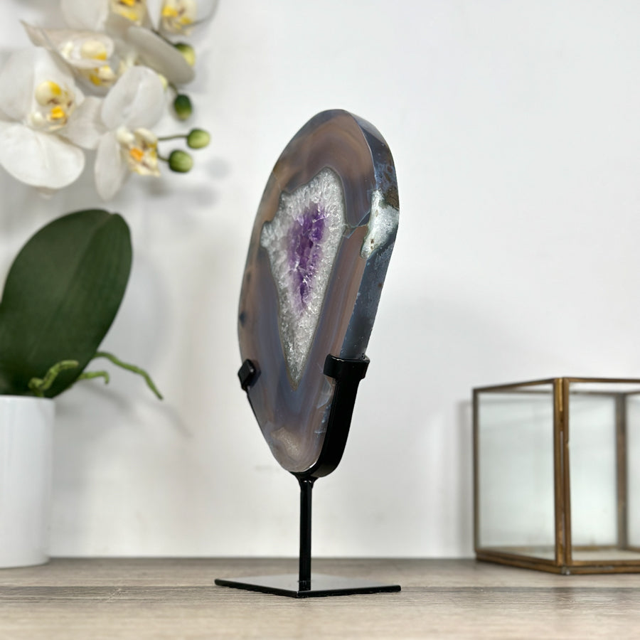 Agate &amp; Amethyst SLice with Metallic Stand - MWS2915