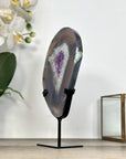 Agate & Amethyst SLice with Metallic Stand - MWS2915