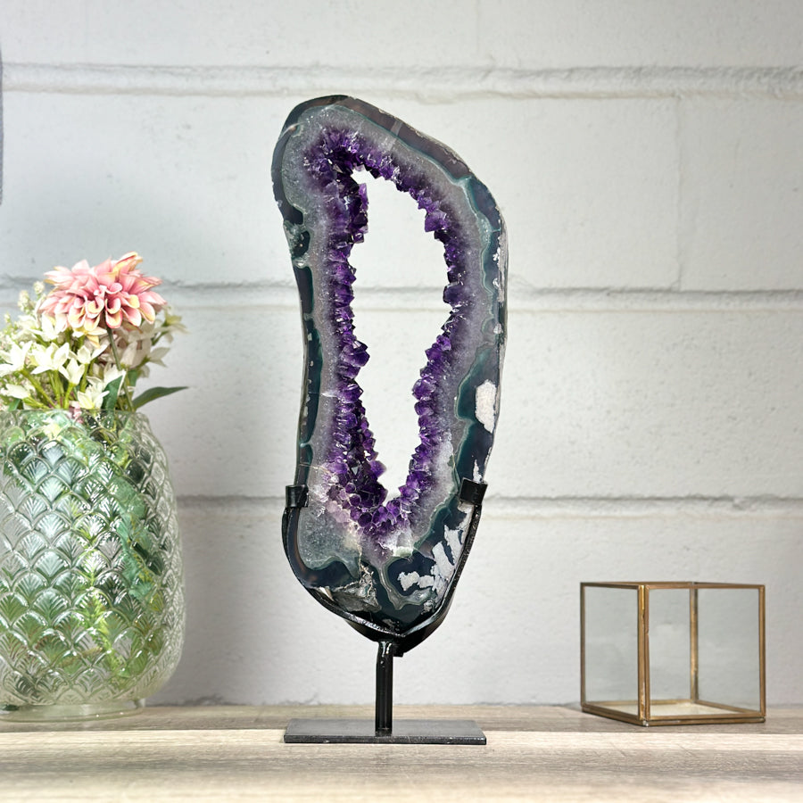 Deep Purple Amethyst Geode Slice on Metal Stand - MWS2758
