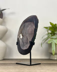 Blue Agate Geode with Druzy Crystals - Metal Stand included - MWS3347