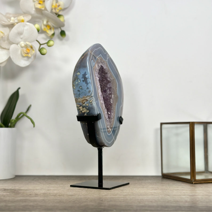 Blue Banded Agate &amp; Amethyst Stone Slice - MWS3015