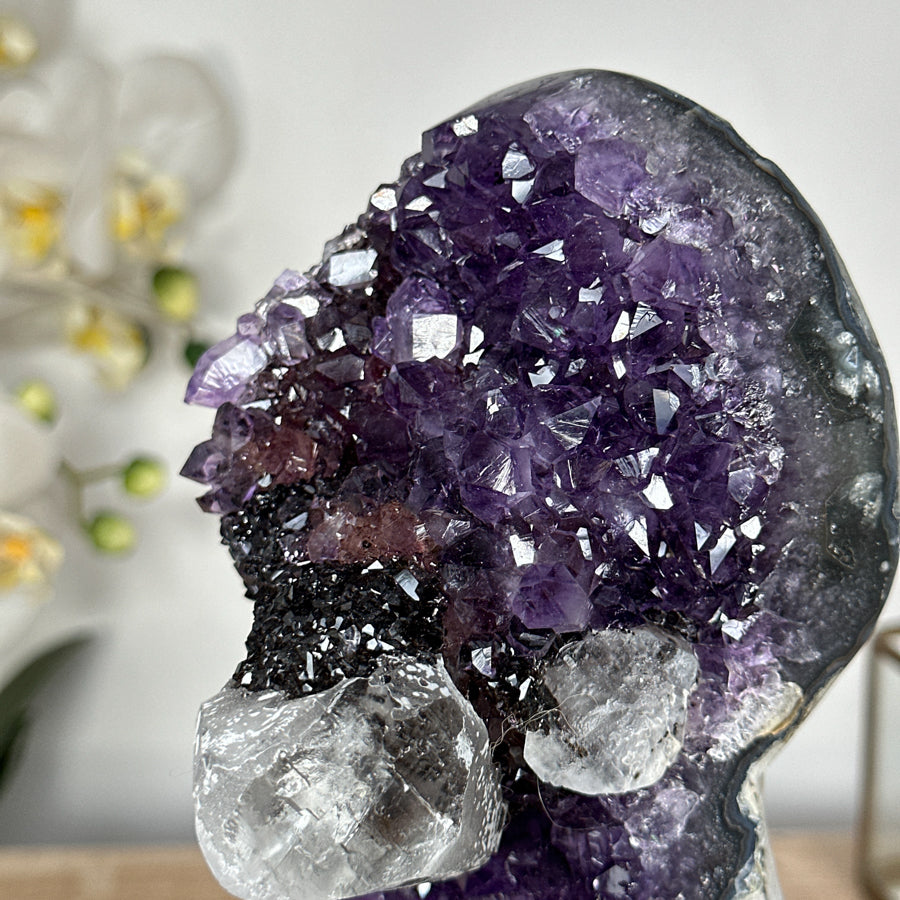 Natural Amethyst Cluster with Calcite &amp; Black Hematite Formation - MWS1799