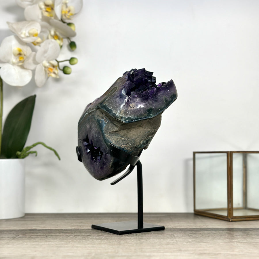 Amethyst Geode with Deep Purple and Green Bands – Natural Display Piece on Stand - MWS2817