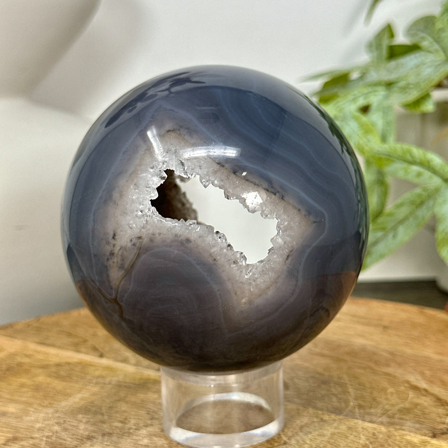 Banded Agate &amp; Quartz Druzy Sphere Geode - SPH0154