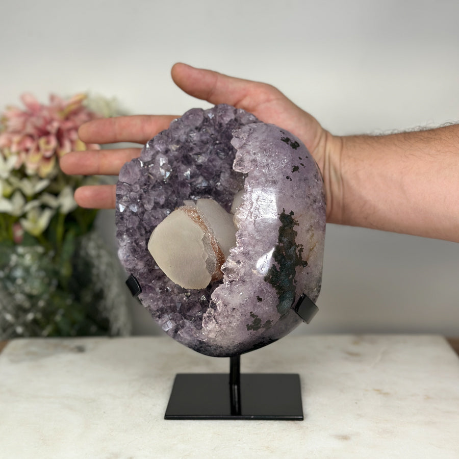Unique Natural Amethyst Geode with Sparkling Calcite, Collector Grade Piece - MWS0736