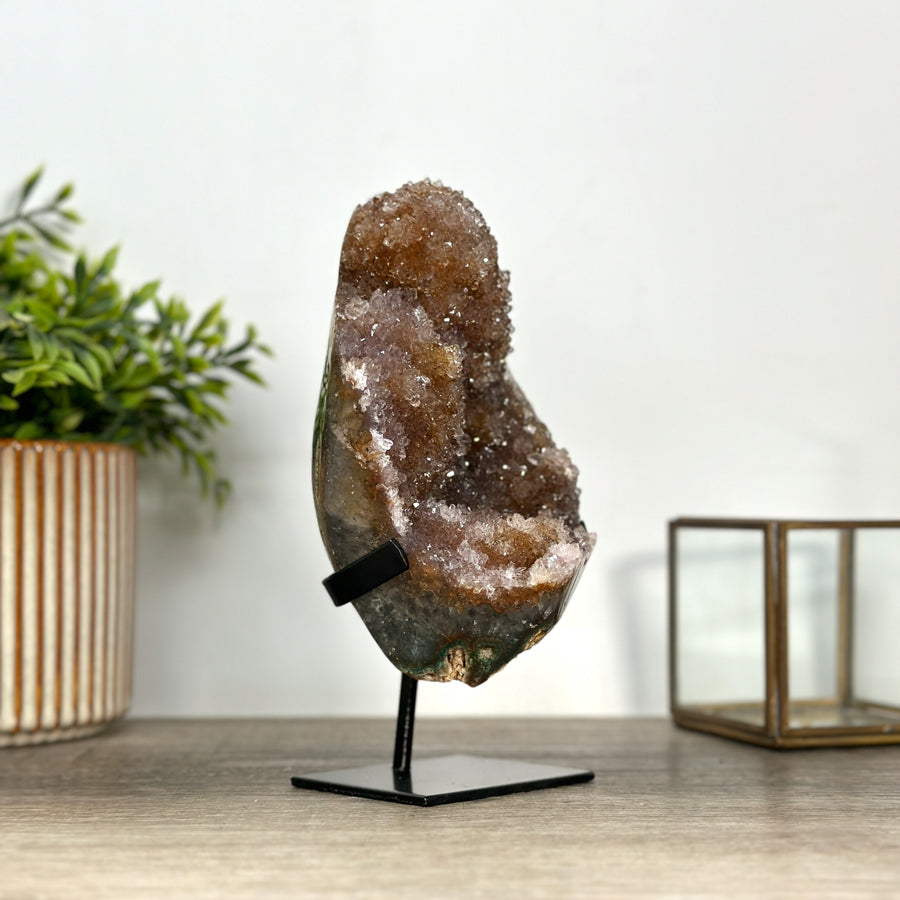 Natural Citrine on Metal Stand – Warm Golden Crystal Display Piece - MWS2410