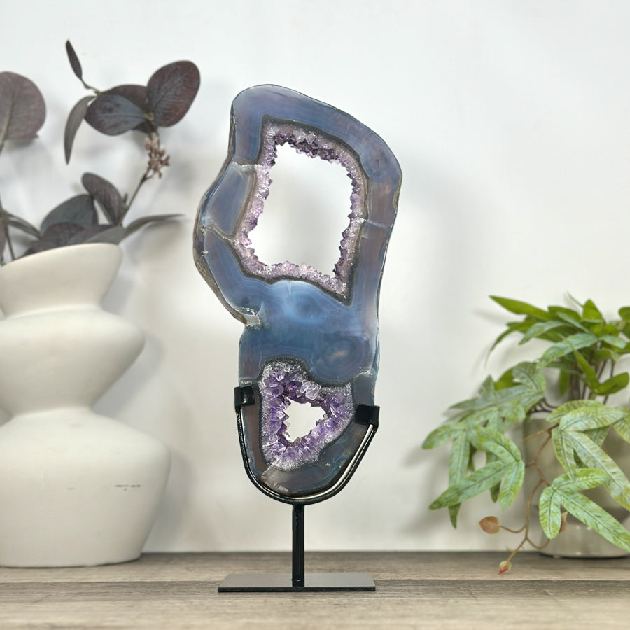 Unique Natural Uruguayan Amethyst &amp; Agate Slice Portal - MWS3249