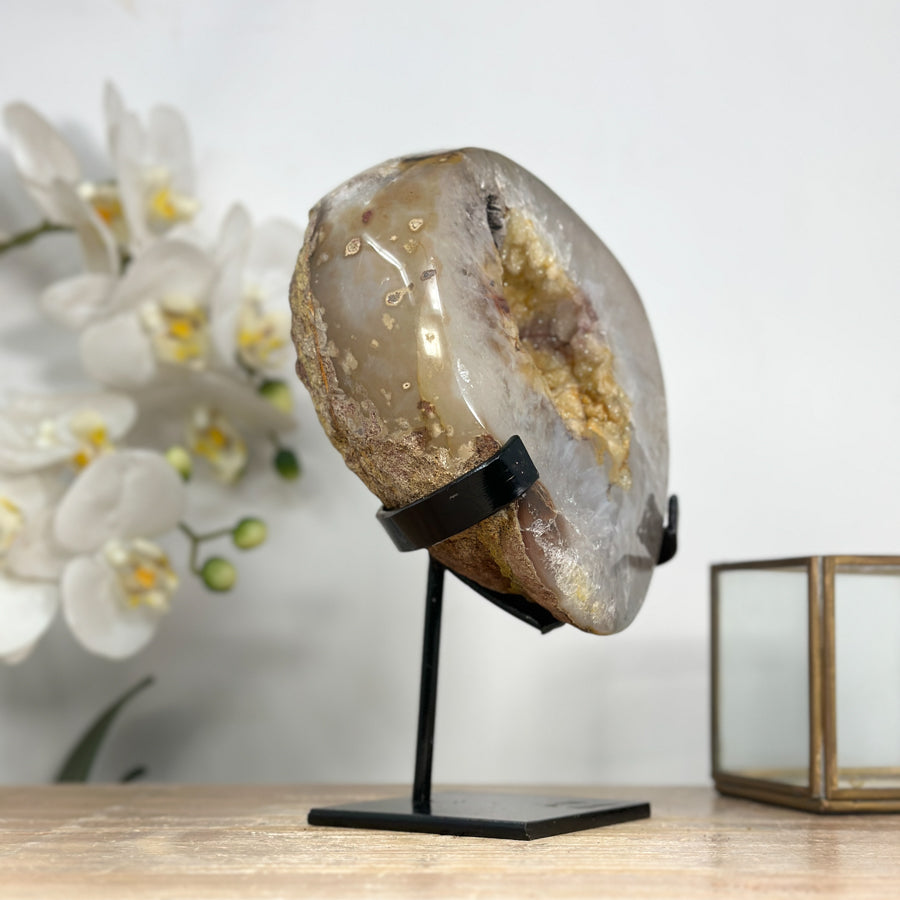 Natural Yellow Sugar Druzy Geode, Metallic Stand included - MWS1972