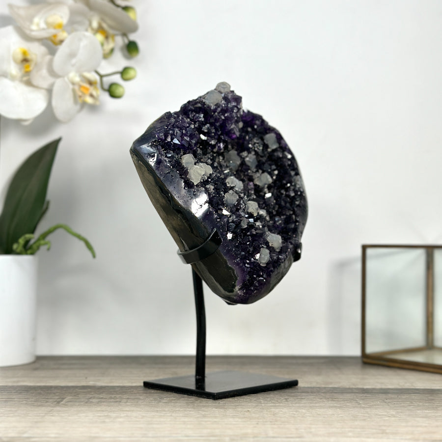 Top Grade Deep Purple Amethyst Stone with Calcite Formations - MWS2777