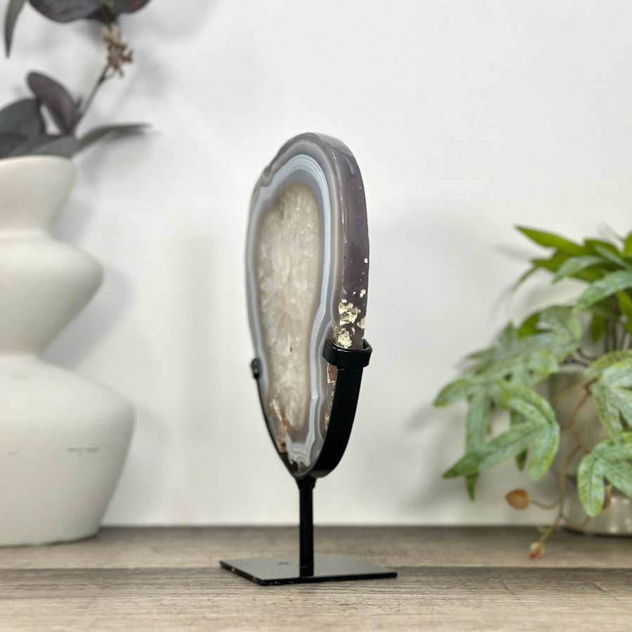 Stunning Natural Agate &amp; Quartz Slice on Stand - MWS3245