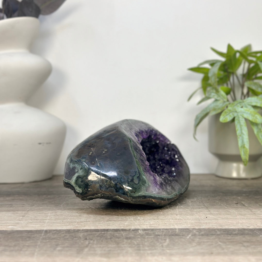 Natural Amethyst Geode with Green Jasper Shell From Uruguay - STGE0113