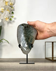 Polished Green Sugar Quartz Specimen on Black Metal Stand - MWS2726