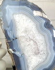 XXL Natural Blue Banded Agate & Quartz Stone Slice on Stand - MWS3042