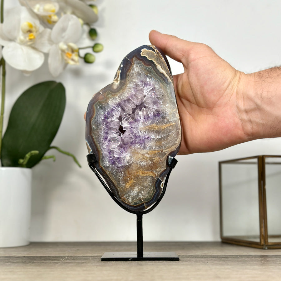 Agate Geode Slice with Purple Quartz Crystals - MWS2906
