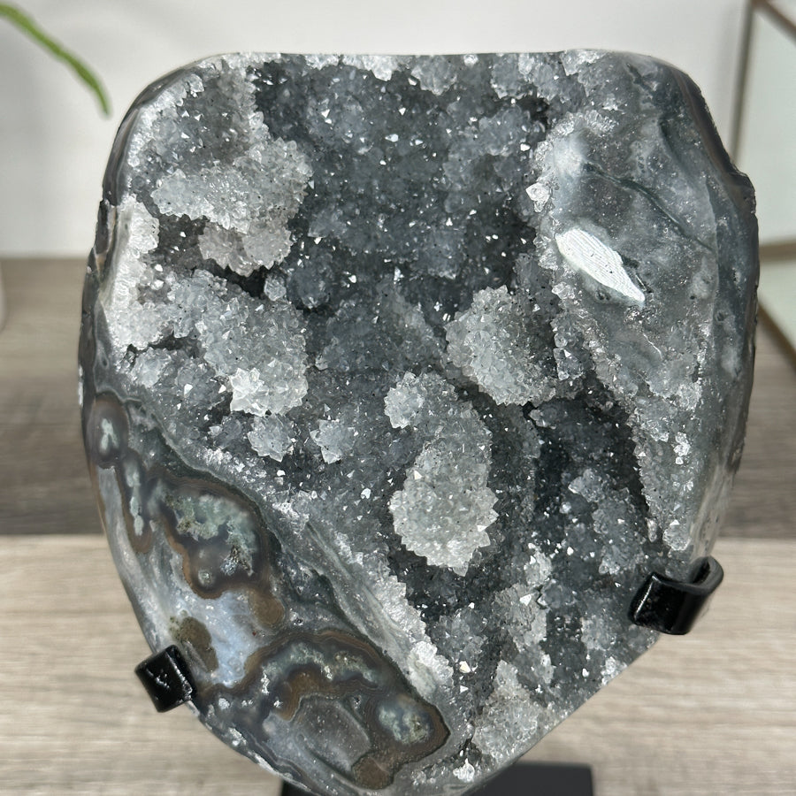 Gray Quartz Crystal Geode Specimen - MWS2689