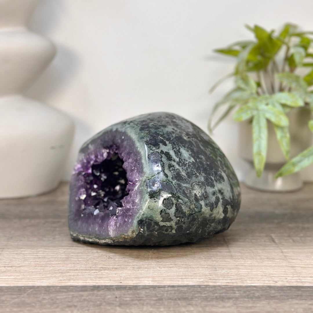 Natural Amethyst Geode with Green Jasper Shell - STGE0092