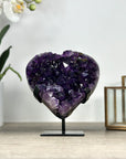 Natural Amethyst Crystal Heart, Metal Stand Included - HST0314