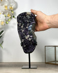 Natural Amethyst with Calcite Inclusions on Metal Stand - MWS2489