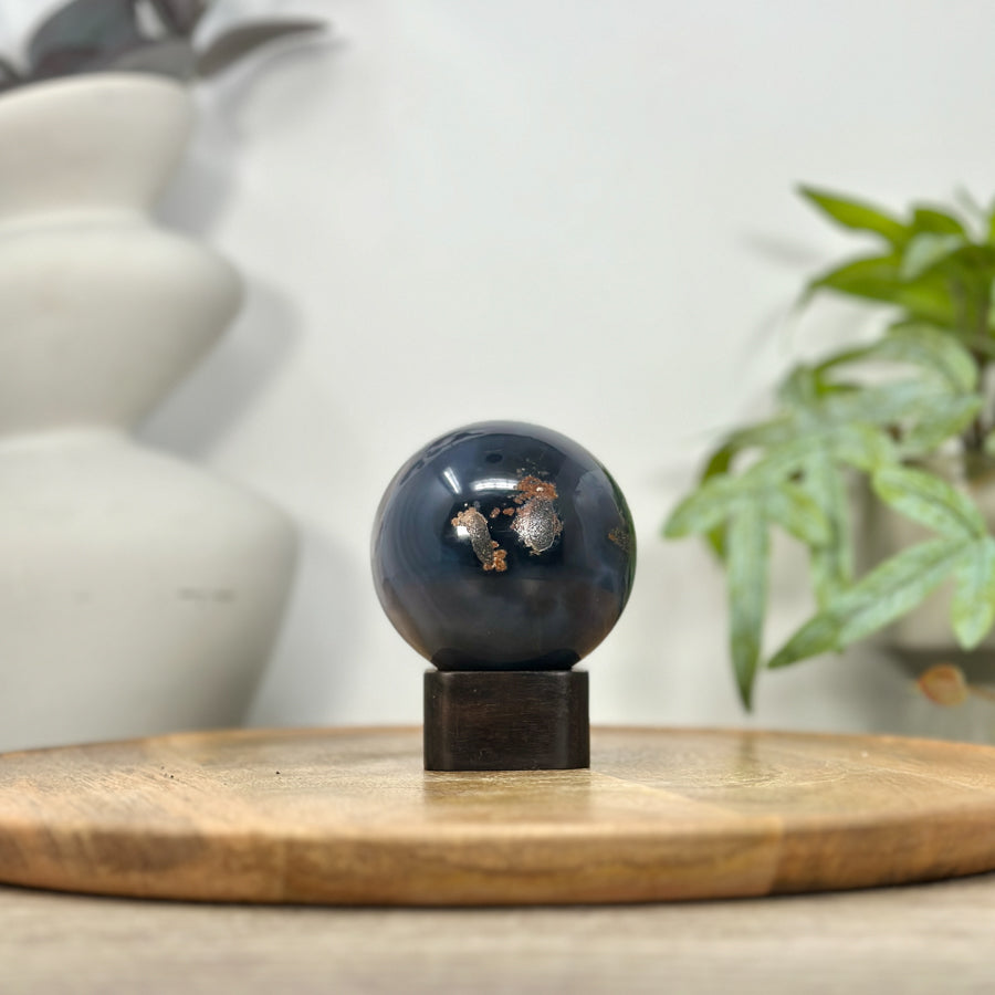 Banded Agate &amp; Quartz Druzy Sphere Geode - SPH0202