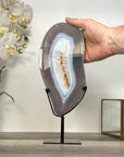 Agate Slice on Stand with Blue and White Bands | Home Decor Display - MWS2661