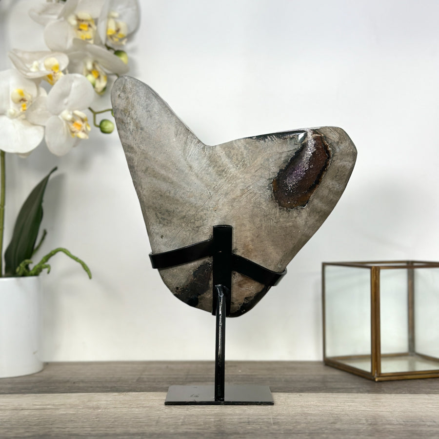 Deep Purple Amethyst Cluster on Metal Stand – Stunning Crystal for Meditation Space Decor - MWS2709